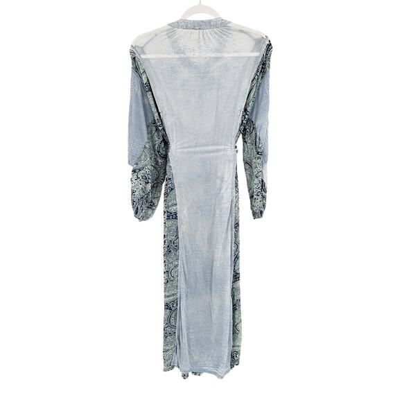 Free People Oh My Blue Mix Print Long Sleeve Button Front Midi Dress Size Small - Picture 7 of 7